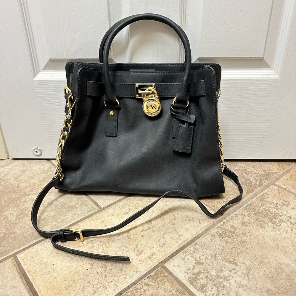 KORS Michael Kors Black Satchel with Gold Details